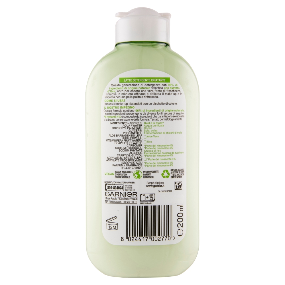 Garnier SkinActive Latte Detergente Viso e Occhi, Pelli Normali e Miste, 200 ml